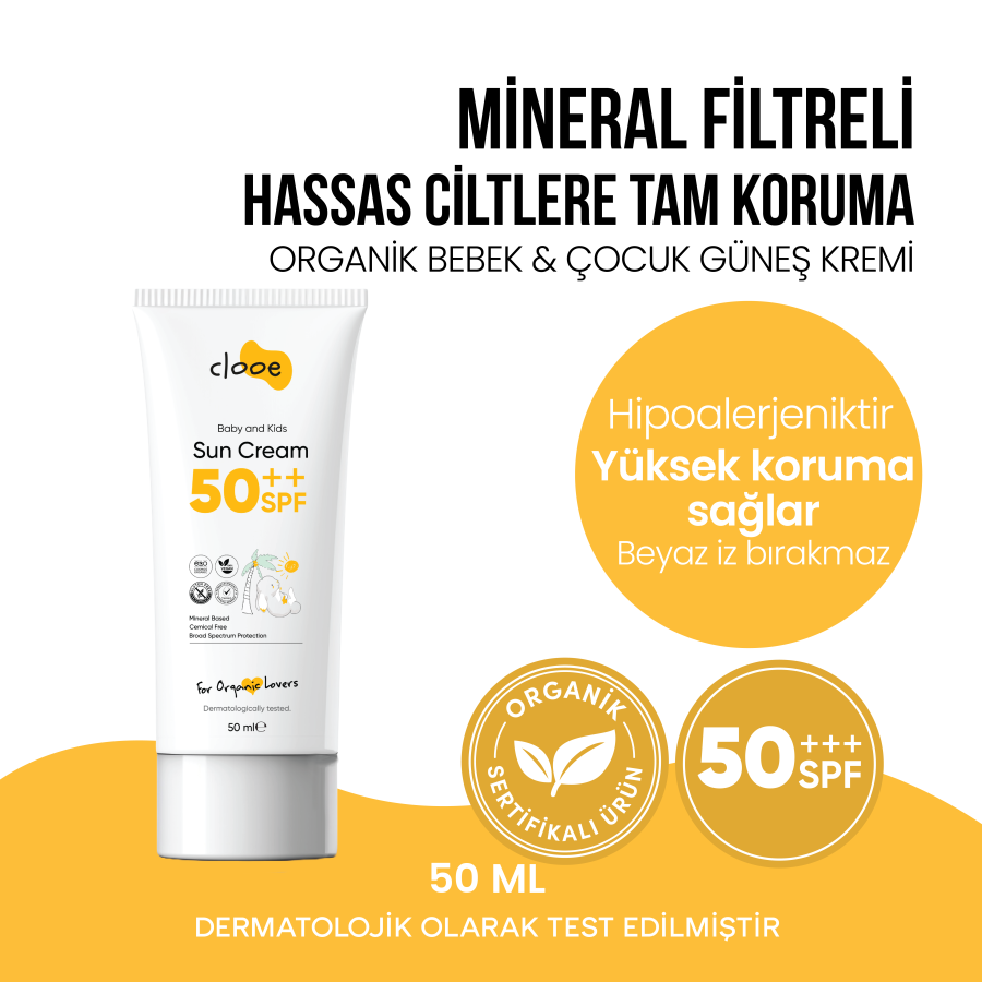 Cloee Organic Vegan SPF 50 Sunscreen for Sensitive Skin 50 ml