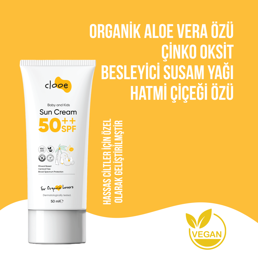 Cloee Organic Vegan SPF 50 Sunscreen for Sensitive Skin 50 ml