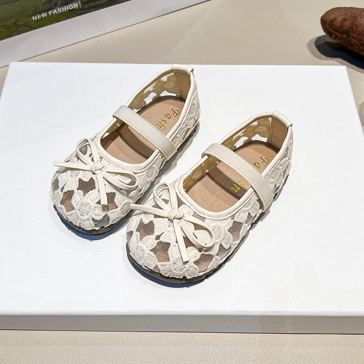 French Gentle Flat Mesh Single Shoe For Women In Summer Fairy Style With Skirt Lace Mary Jane Children's Sandals
