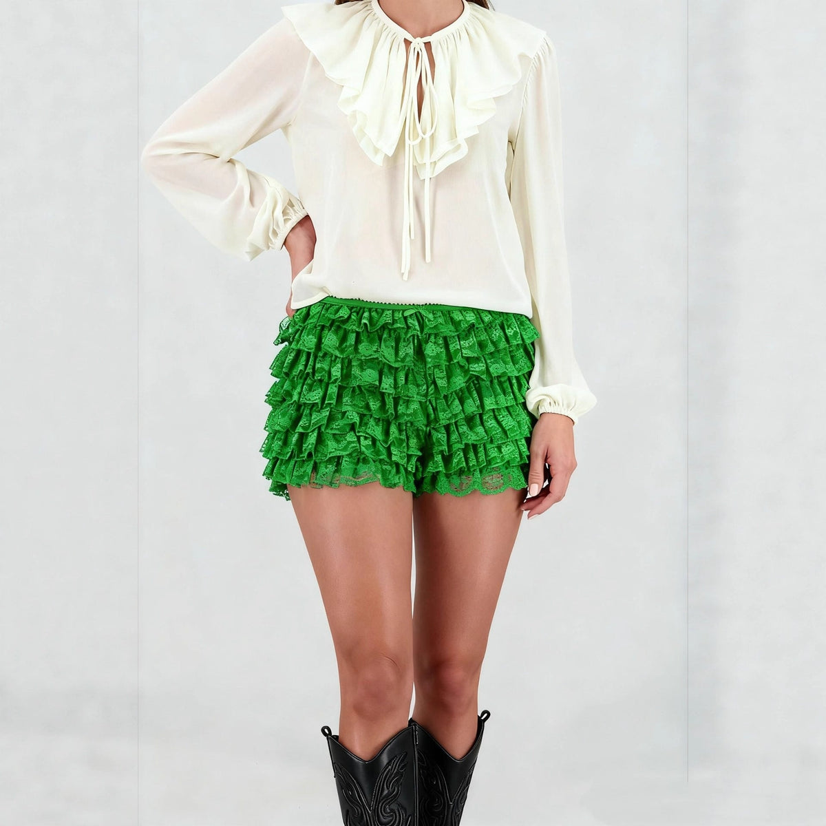 Summer Ballet-Style European And American Pencil Pleated Multi-Layer Lace Shorts For Women