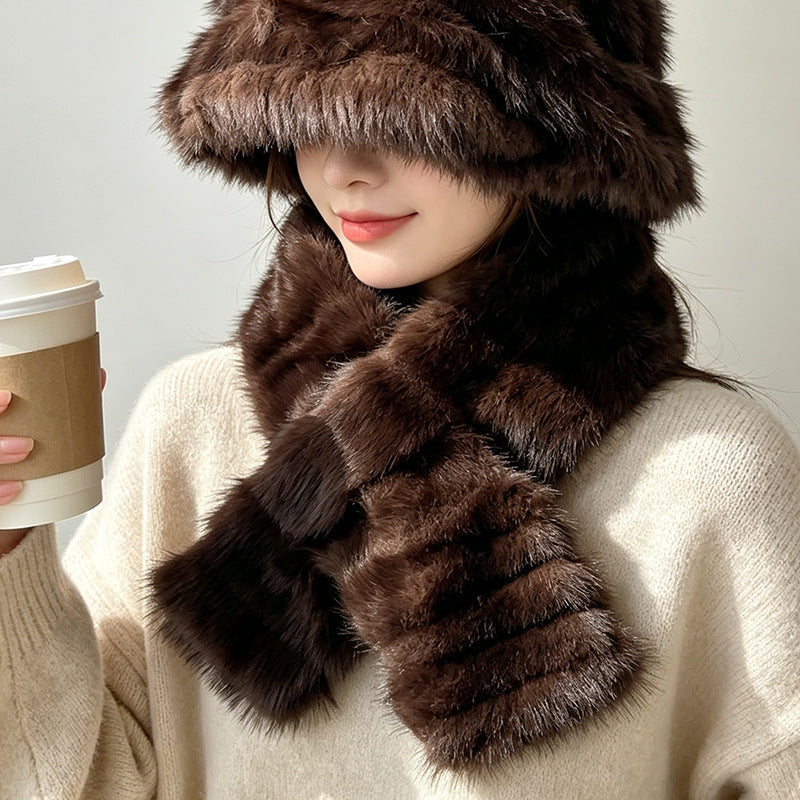 Winter Warm Hat And Scarf Set - Fashionable And Versatile Plush Scarf Outdoor Cold Protection Hat And Scarf Two-piece Set