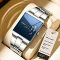Square Quartz Waterproof Steel-band Luxury Mens Wristwatch