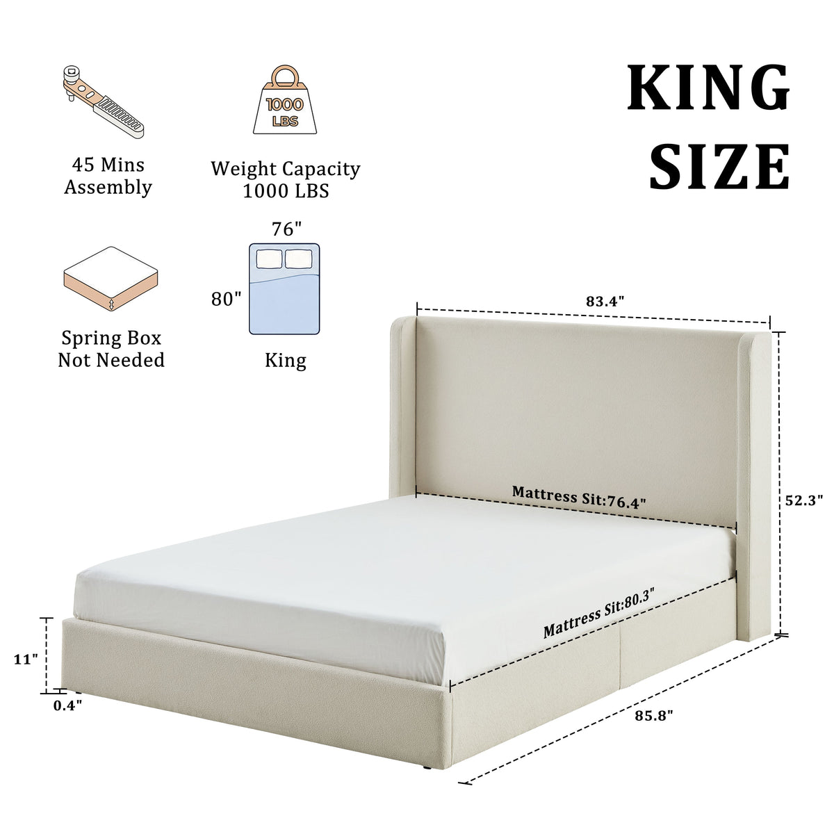 Carmen Upholstered Wingback Bed