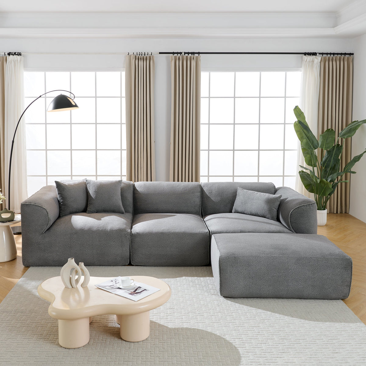 U_Style Luxury Living Room Double-Needle Cut Velvet Sofa - 4-Seater