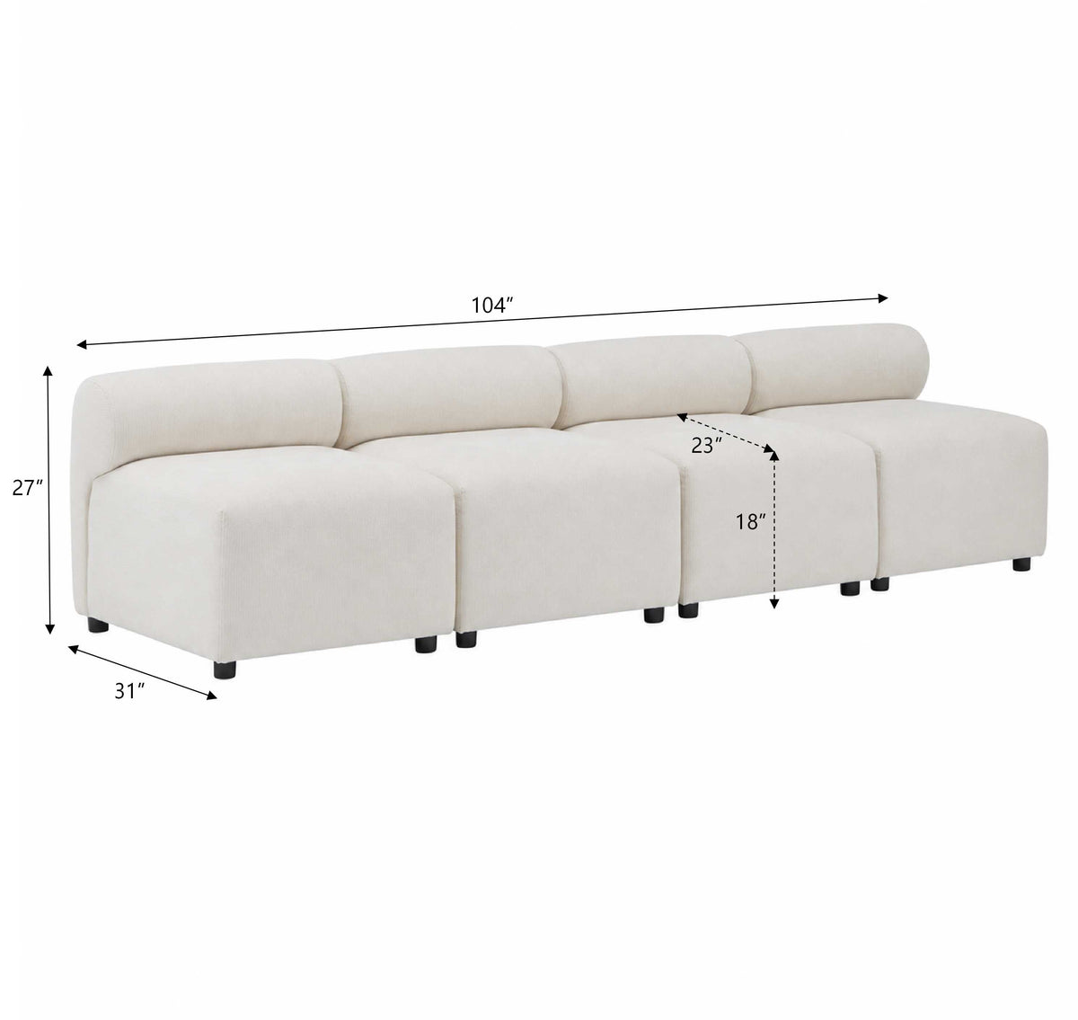 Evelyn 4-Piece Modular Free Combination Sectional Chenille Sofa Couch