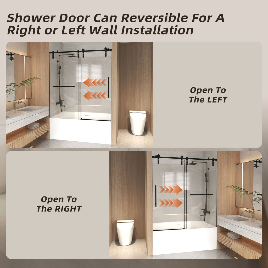 Frameless Sliding Bathtub Door - Matte Black