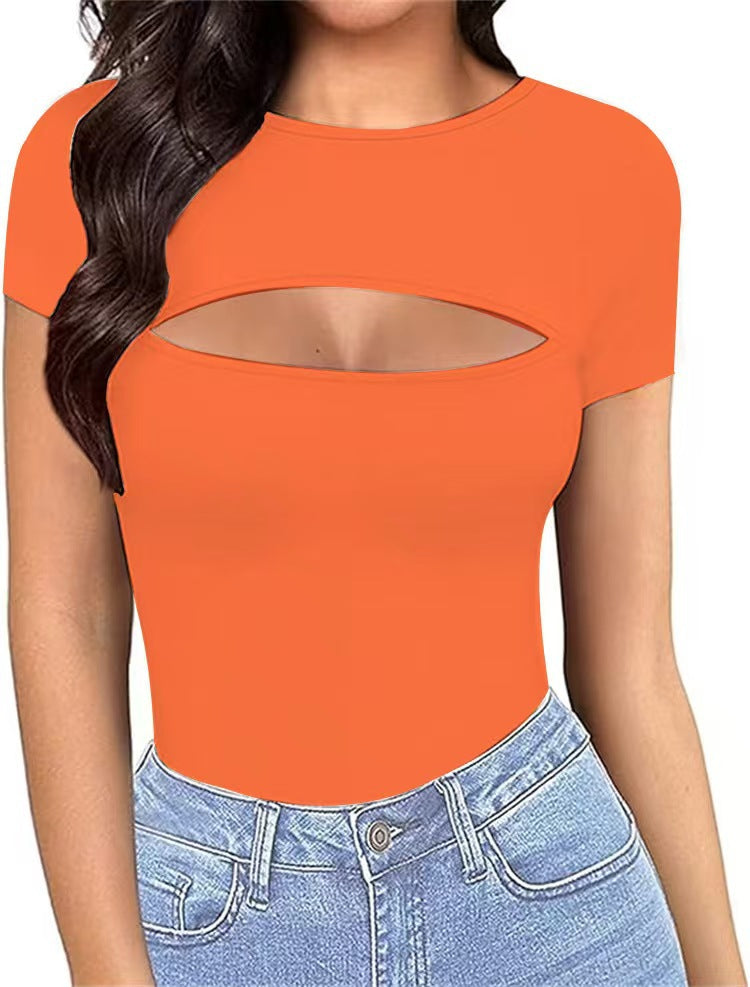 Sexy Crew-Neck Front-Cutout Slim-Fit Long-Sleeve Jumpsuit For Women