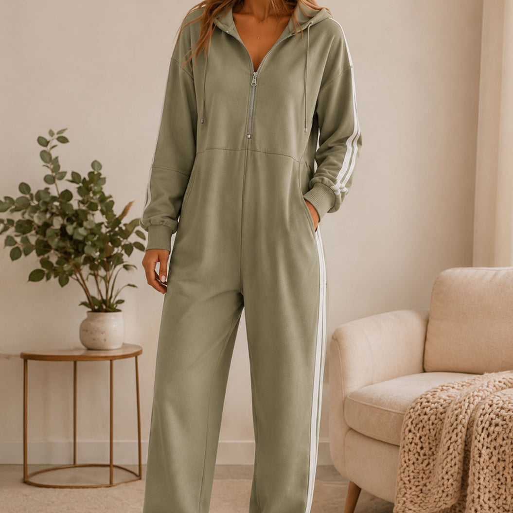 Women's Loose-fitting Hooded Zip-up Jumpsuit