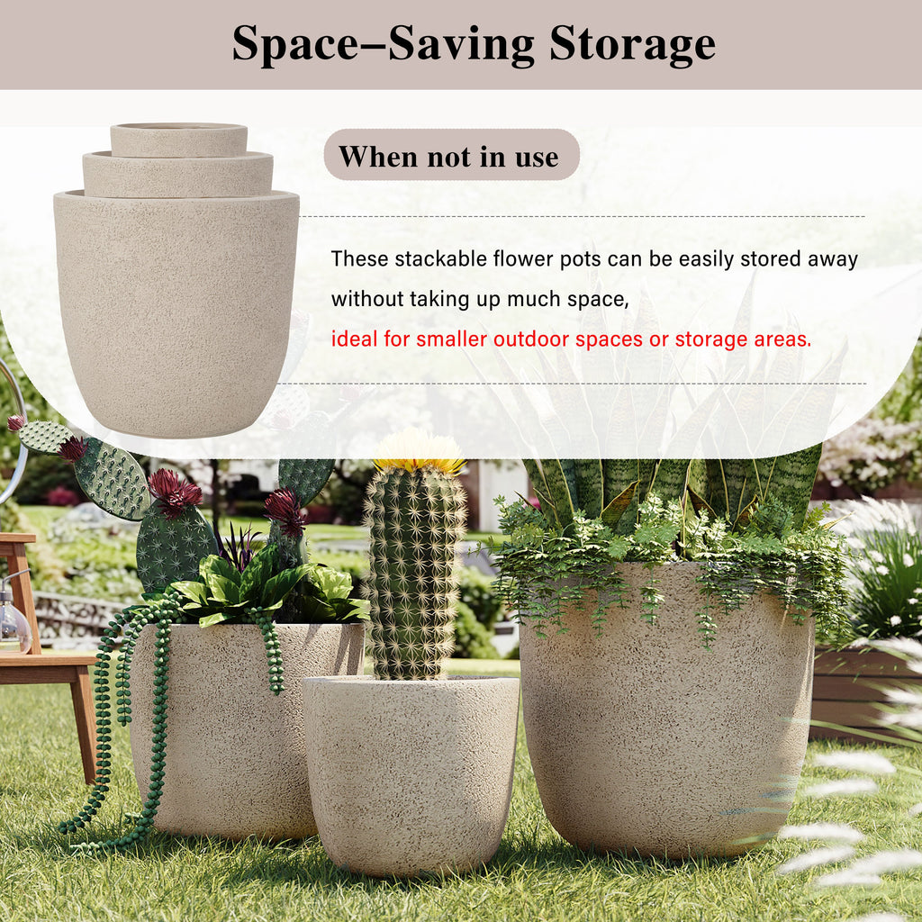 U_Style Lightweight Matte Textured MGO Flower Pot Set of 3