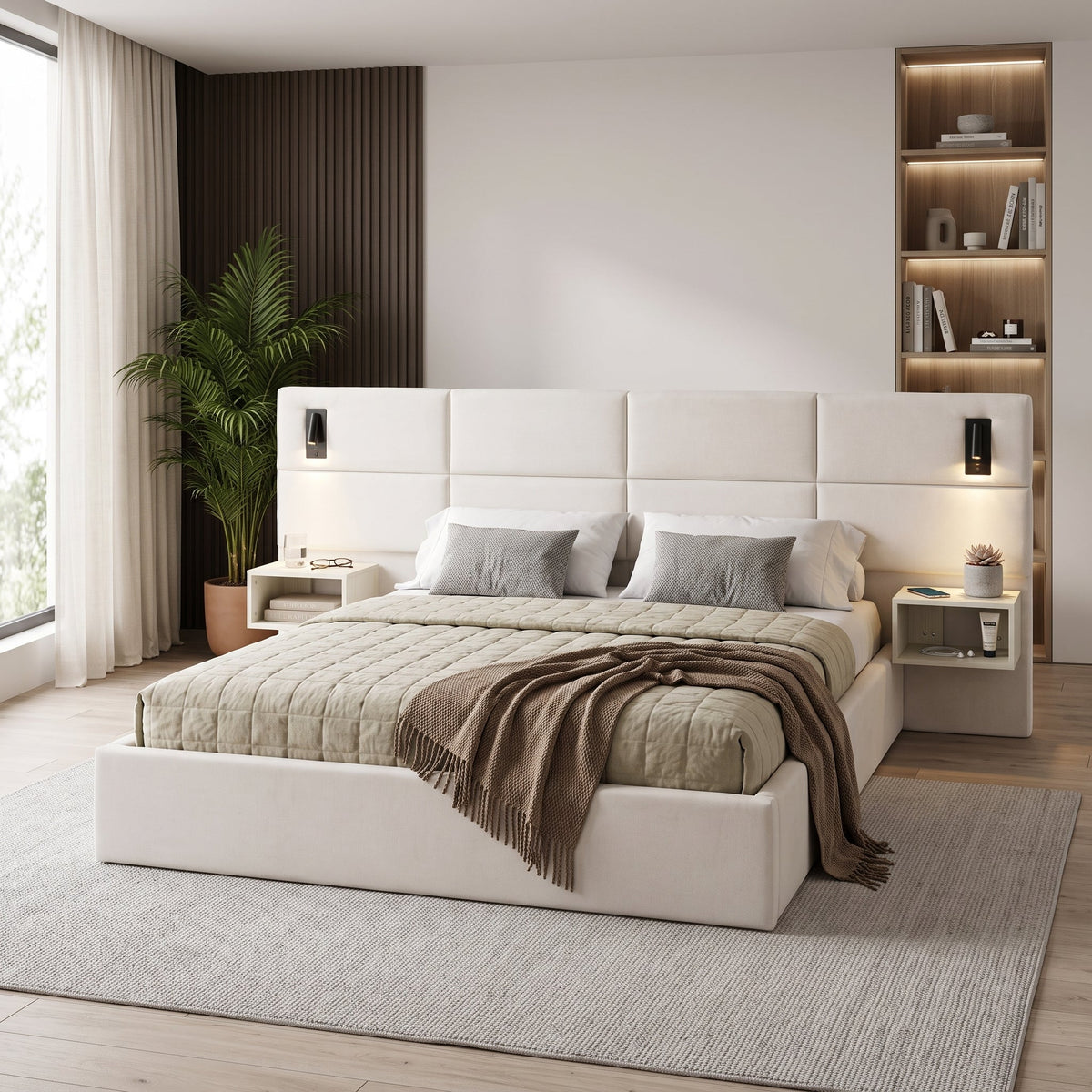 Soft, Comfortable, Luxurious Upholstered Smart Bed with Reading Light - King