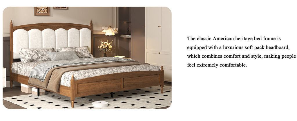 King Size Platform Bed Frame with Upholstered Headboard