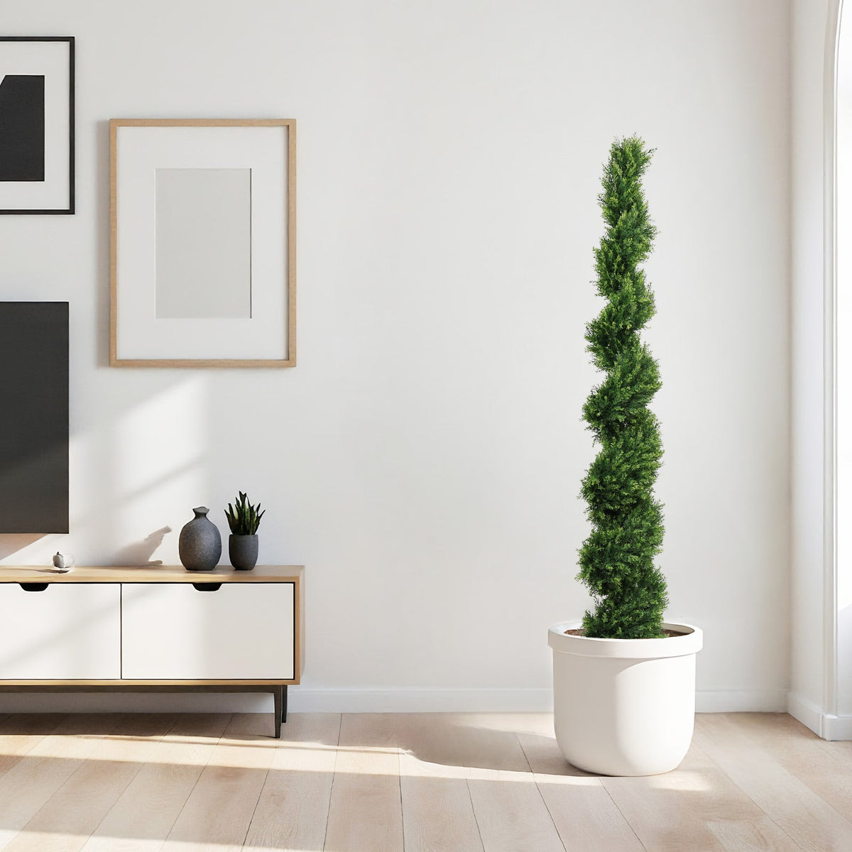 6FT Two-Tone Spiral-Shaped Potted Cedar Tree Set