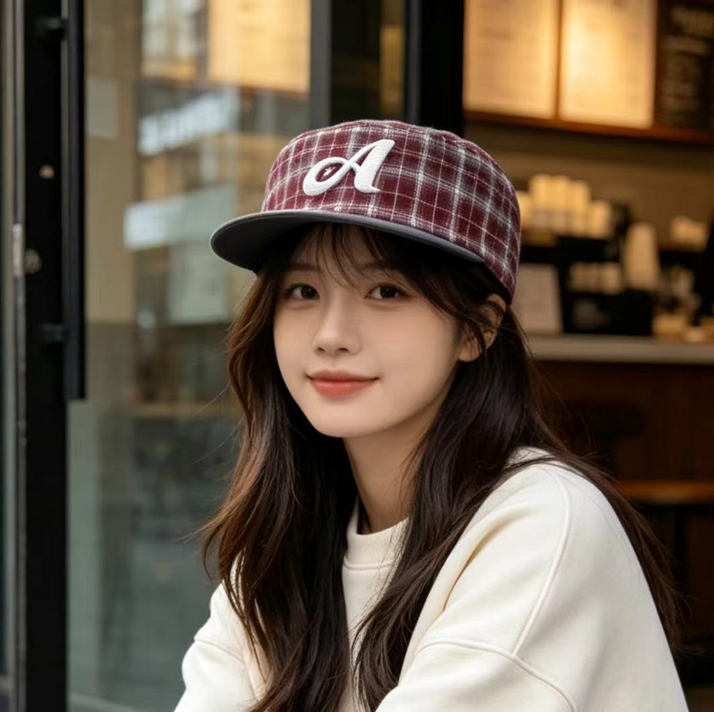 Fashionable Trendy Plaid Patchwork Three-dimensional Letter D Flat-brimmed Hat - American Retro Streetwear Style - Versatile And Suitable For All Occasions Baseball Cap