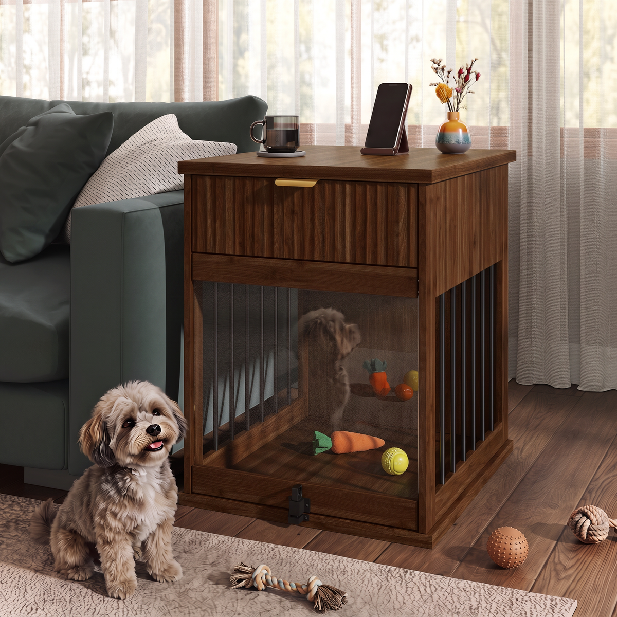 Dog Crate End Table with Charging Station