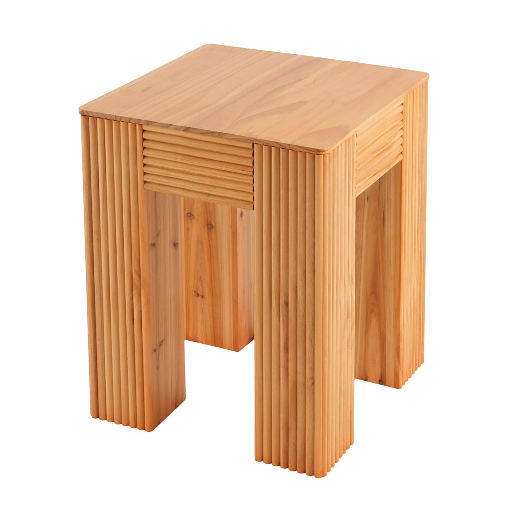 Natural Pine Wood Fluted Side Table with Elephant-Leg Design