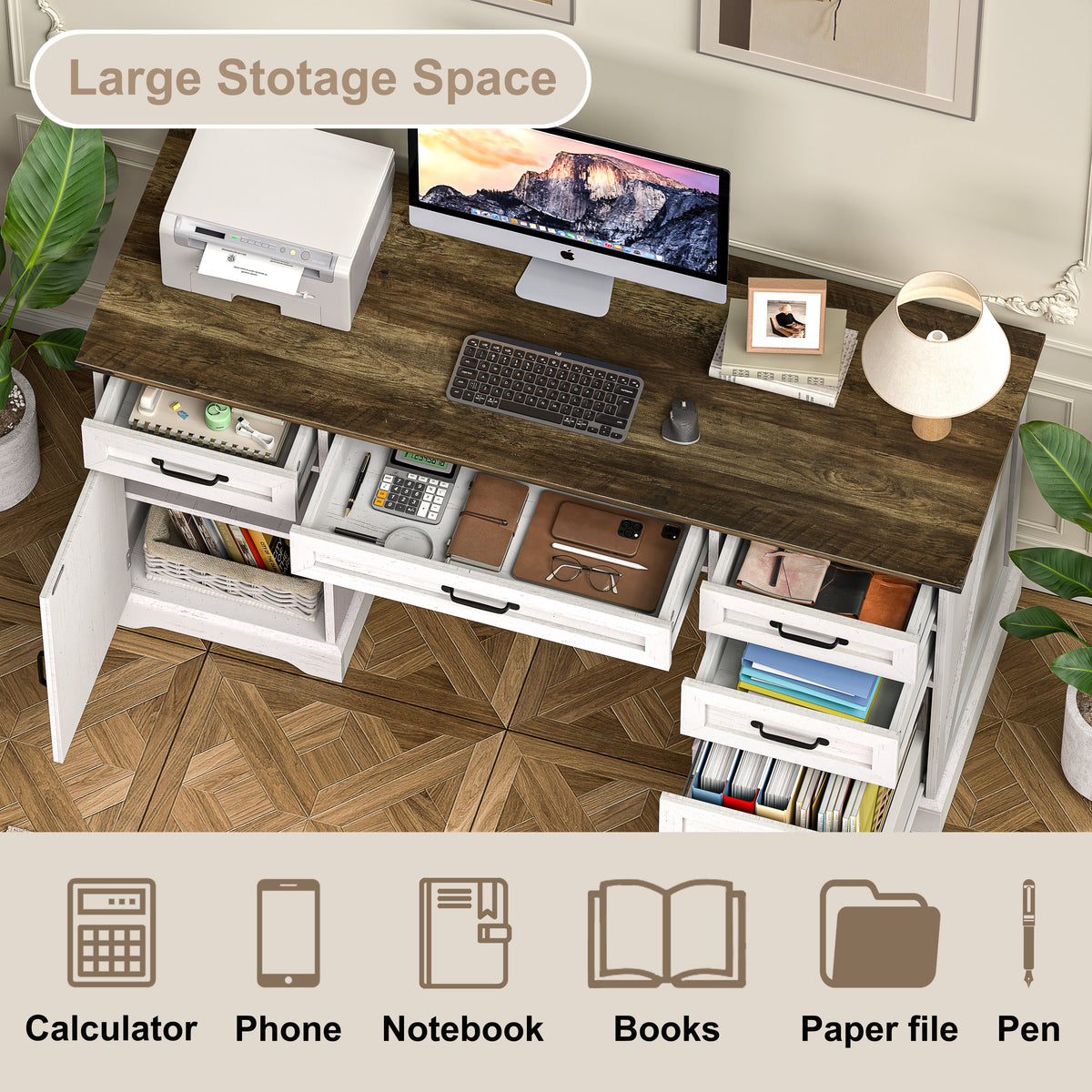 58" Farmhouse Executive Desk Modern Computer Desk