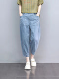 Loose-fitting Plus-size High-waisted Figure-flattering Cropped Denim Jeans