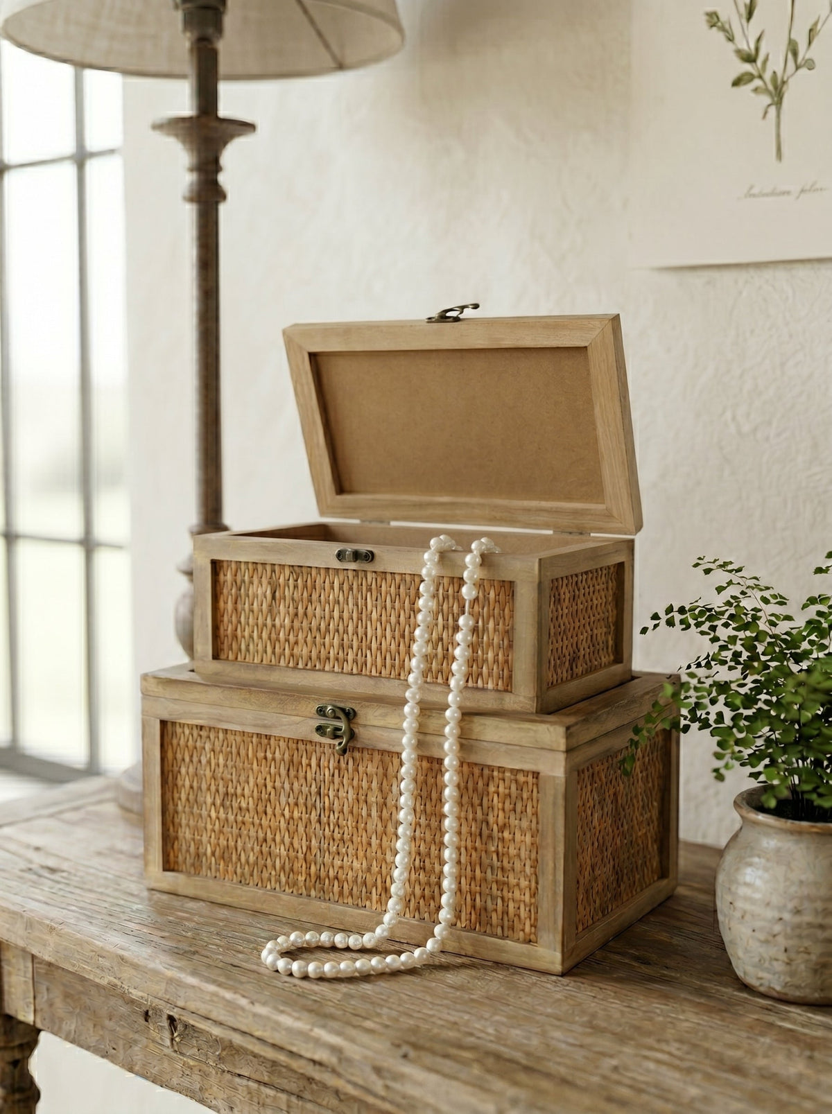 Set of 2 Woven Rattan Decorative Boxes