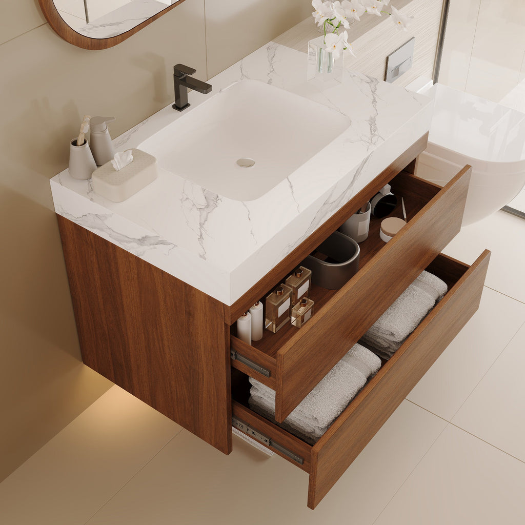 29.9" Modern Floating Bathroom Vanity with Faux Marble Top