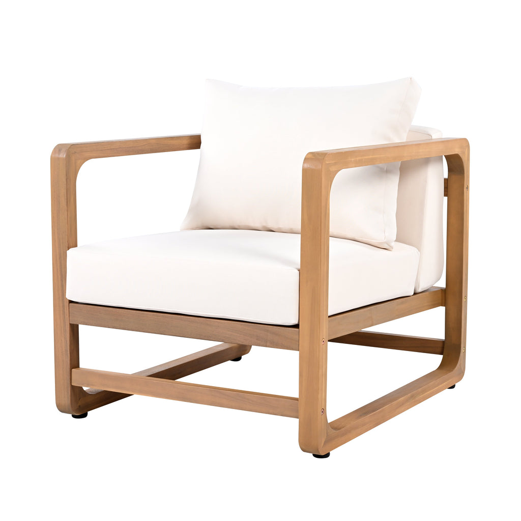 Acacia Wood Lounge Chair & Rustic Slat Side Table Set