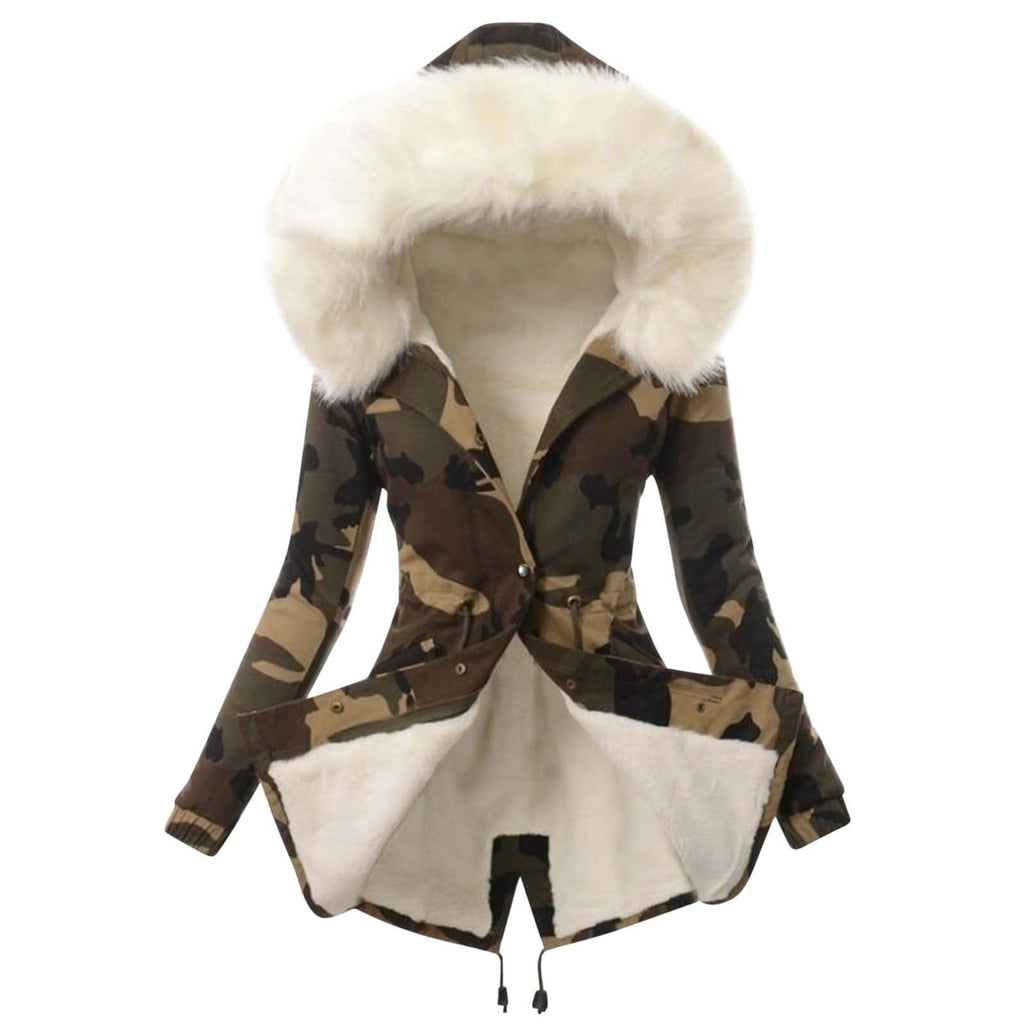 Womens Winter Warm Faux Fur Collar Zip-Up Long-Sleeve Coat