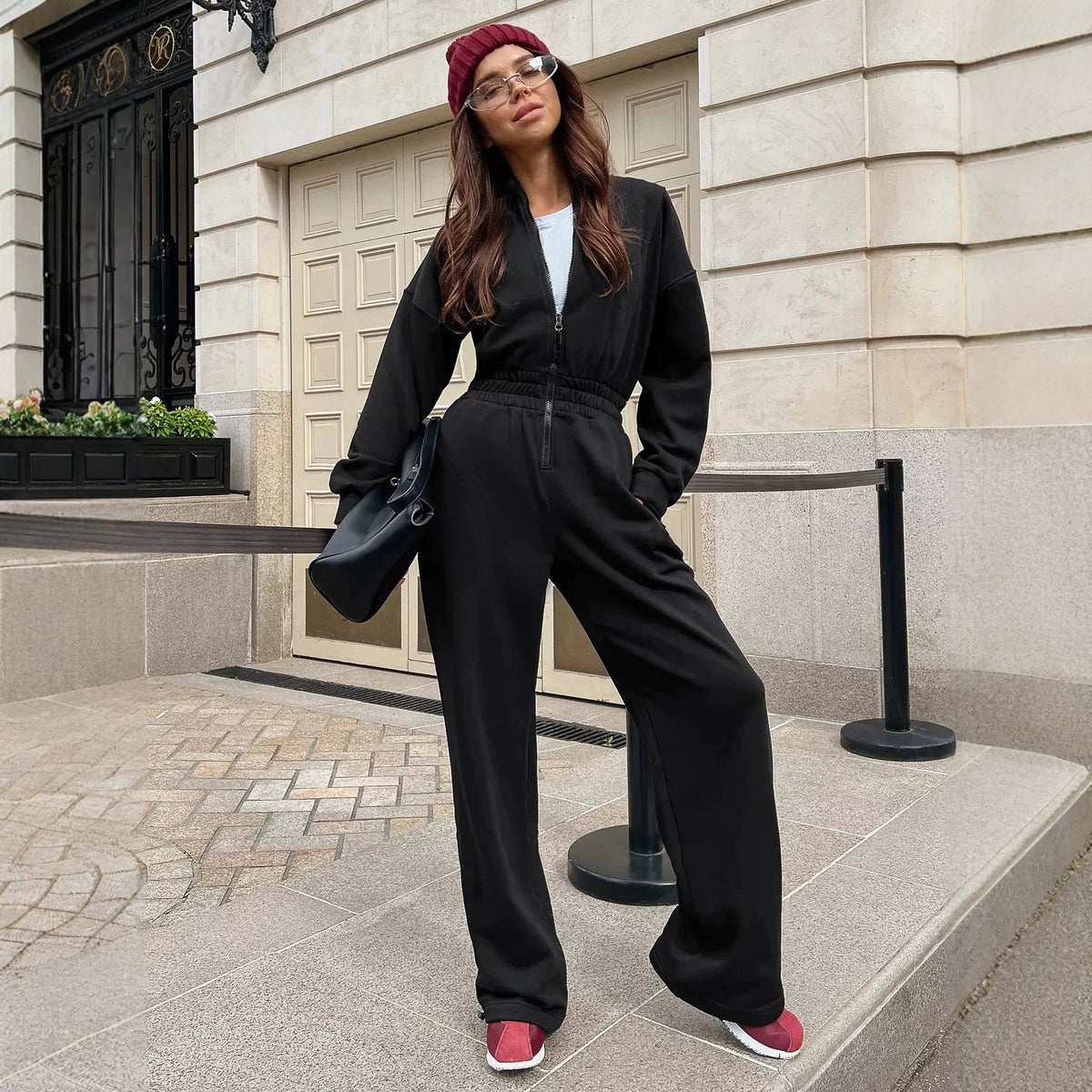 Women's Casual Long-sleeve Zip-up Collar Jumpsuit
