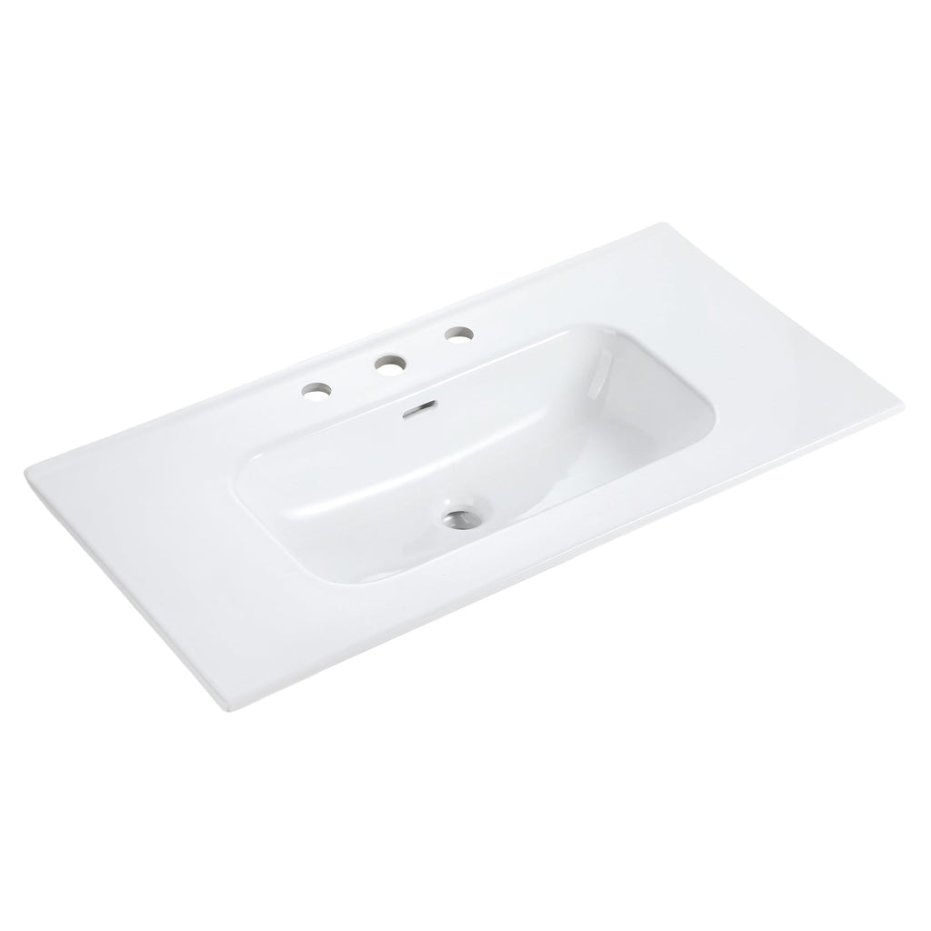 Integrated Glossy White Ceramic Bathroom Sink