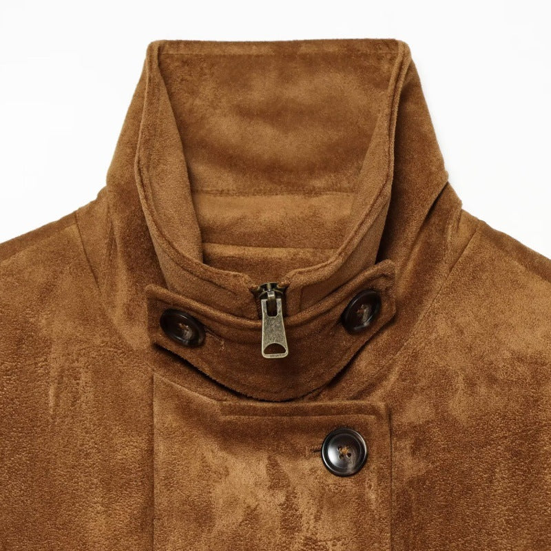 Womens Retro Stand-collar Elastic-waist Jacket Coat