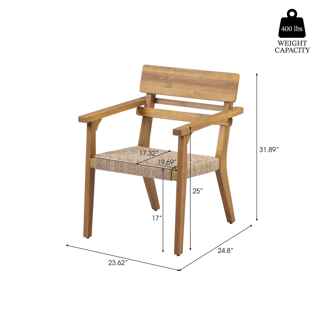 Outdoor Acacia Wood Dining Chairs with Woven Wicker Seats