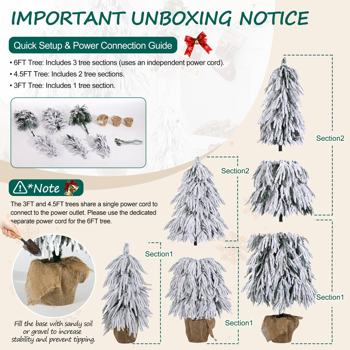 Pre-Lit Flocked Christmas Tree Set of 3 (3FT, 4.5FT, 6FT)