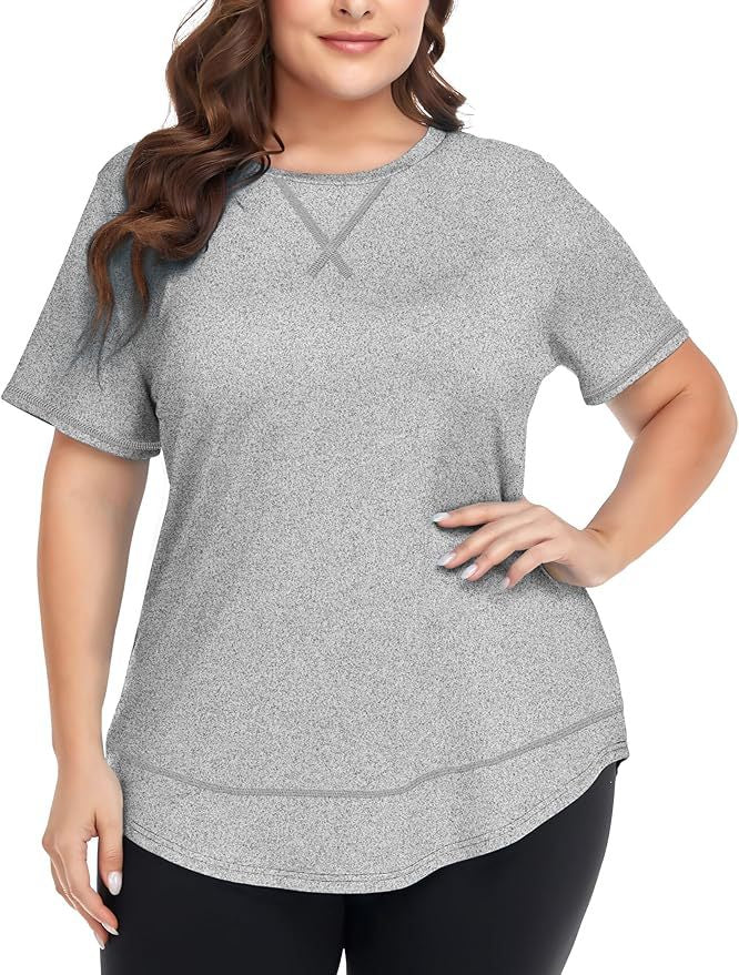 2026 Plus Size Women's Summer Sports Short Sleeve Breathable T Shirt Yoga & Fitness Quick Dry Cationic Top