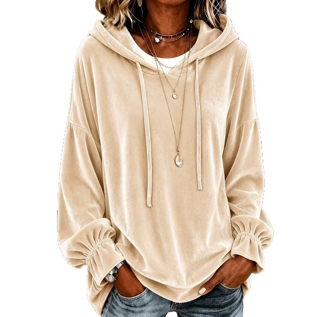 2026 European And American Women's Clothing Amazon Independent Station Hooded Sweater For Autumn And Winter Loose Drawstring Velvet Women's Clothing