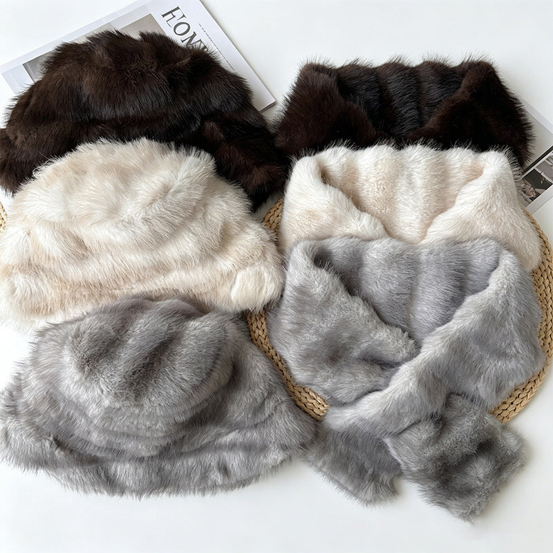 Winter Warm Hat And Scarf Set - Fashionable And Versatile Plush Scarf Outdoor Cold Protection Hat And Scarf Two-piece Set