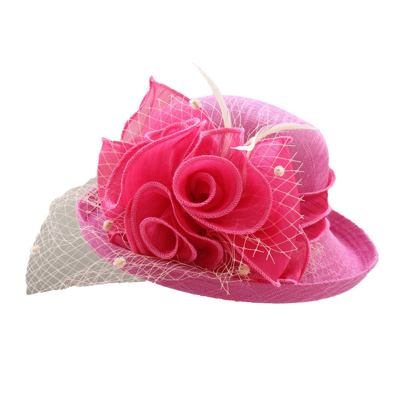 Banquet Flower Top Hat With Curled Brim Sun Hat