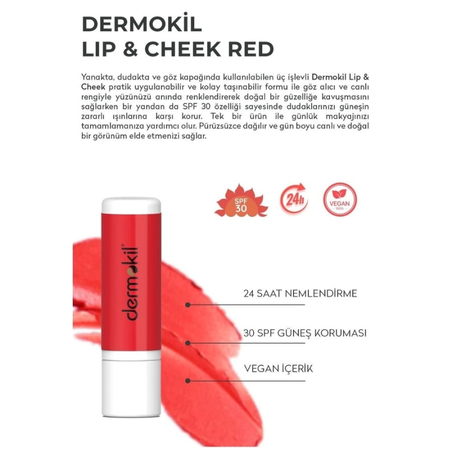 Dermokil Lip & Cheek Tint SPF 30 Red Moisturizing Balm 10ml