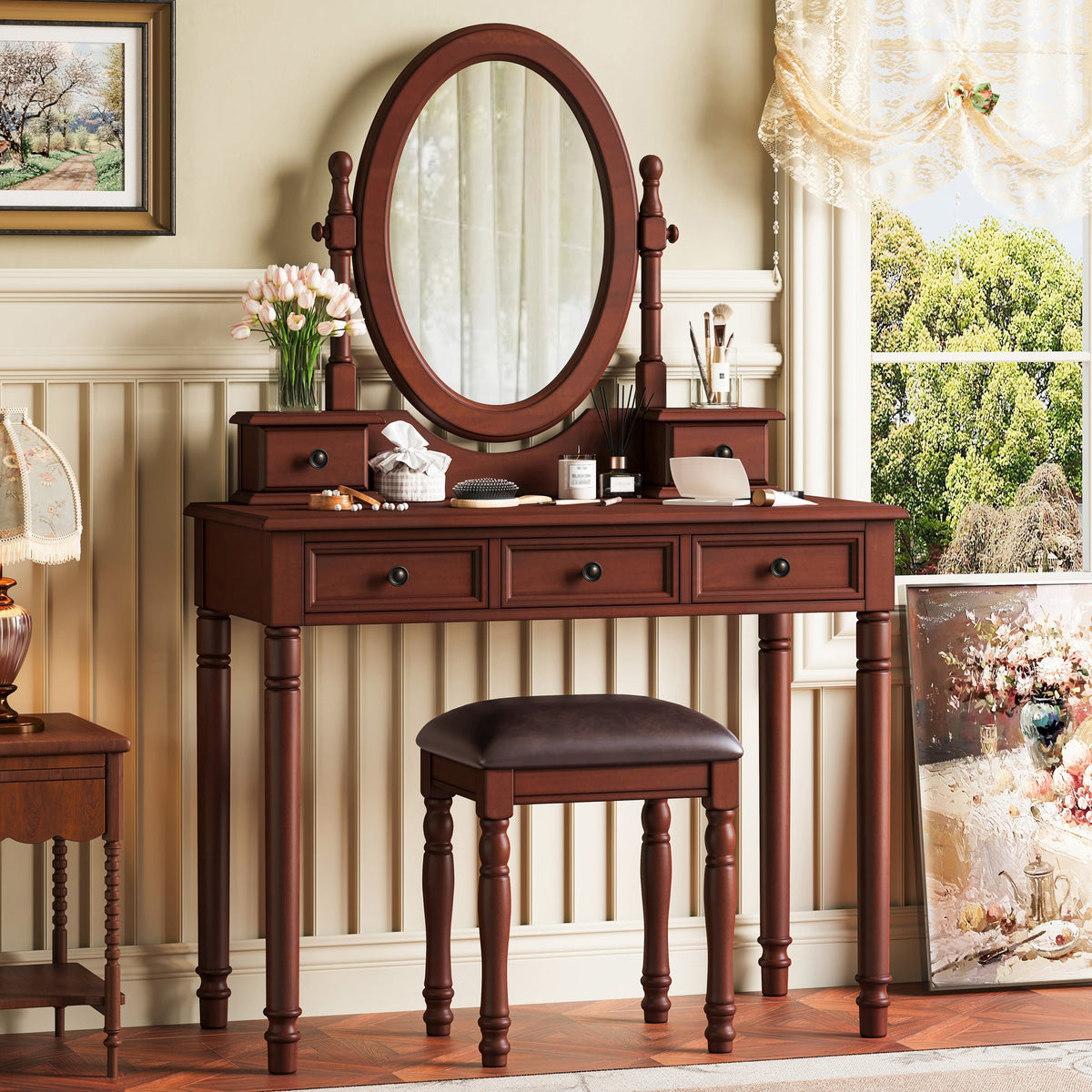 Vintage Vanity Desk with Adjustable Angle Mirror