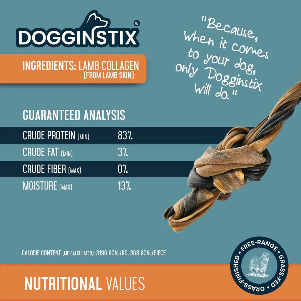Dogginstix Braided Lamb Collagen Double Knot Dog Chew – Natural, Grass-Fed, Low Fat Treat