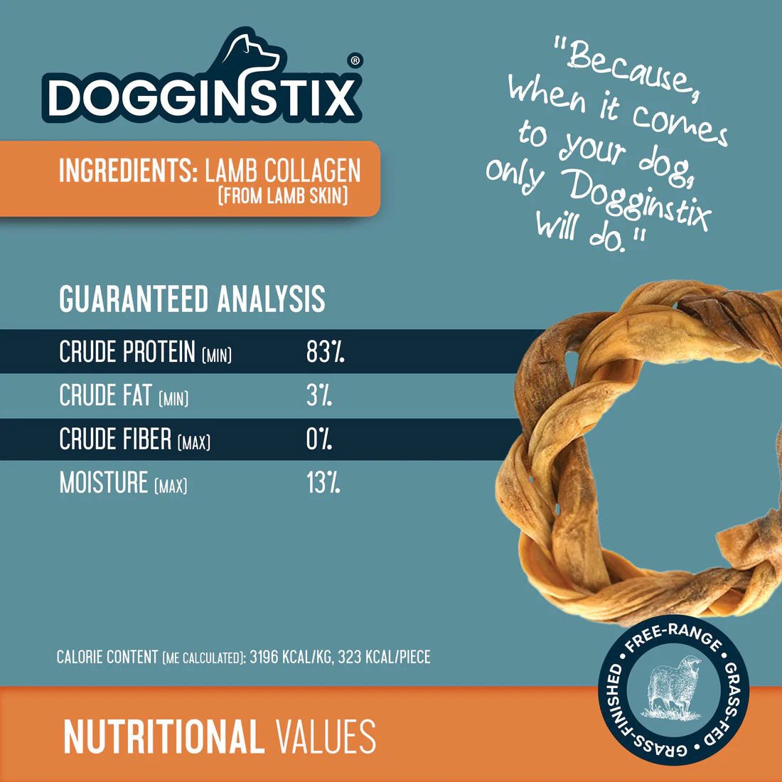 Dogginstix Braided Lamb Collagen Ring Chew Dog Treat – Natural, Grass-Fed, Low Fat