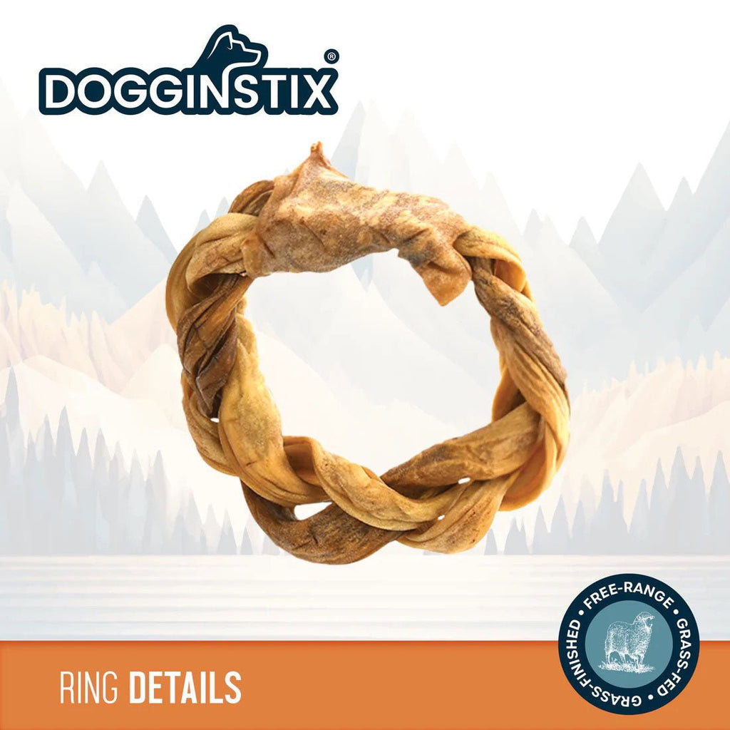 Dogginstix Braided Lamb Collagen Ring Chew Dog Treat – Natural, Grass-Fed, Low Fat