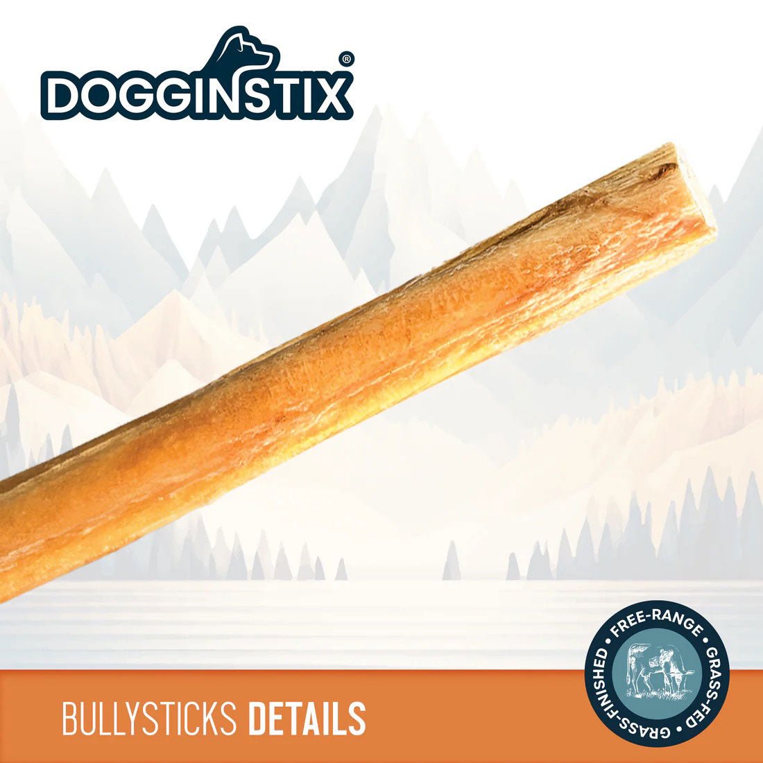 Dogginstix Bully Stick Dog Chew, All-Natural, Grass-Fed Beef, Odor-Free