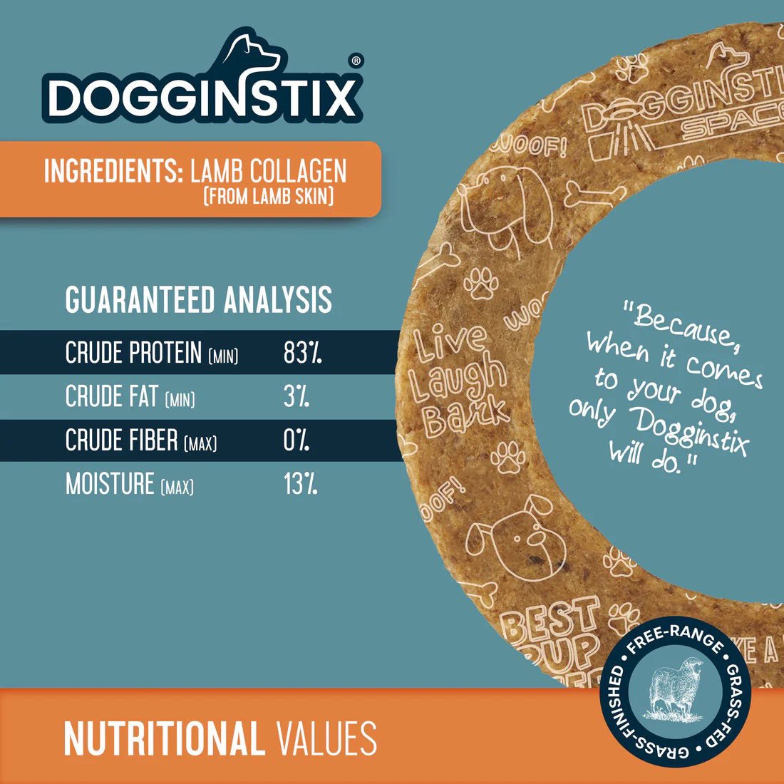 Dogginstix Lamb Collagen Cosmic Donut Dog Chew & Toy – Natural, Grass-Fed, Low Fat
