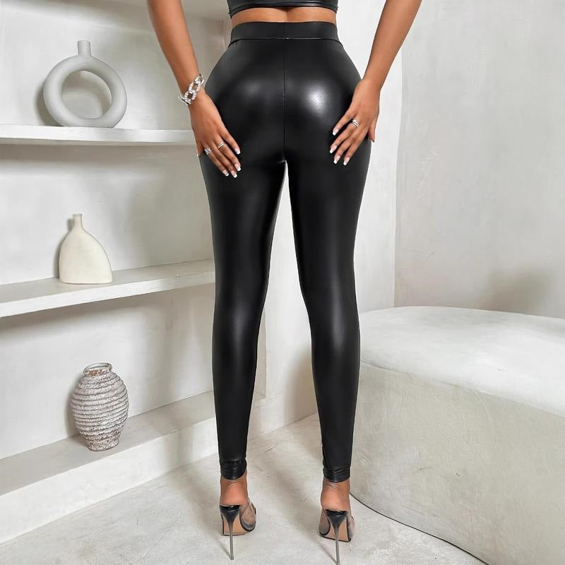 Womens Fashionable Four-Way Stretch Leather Pants