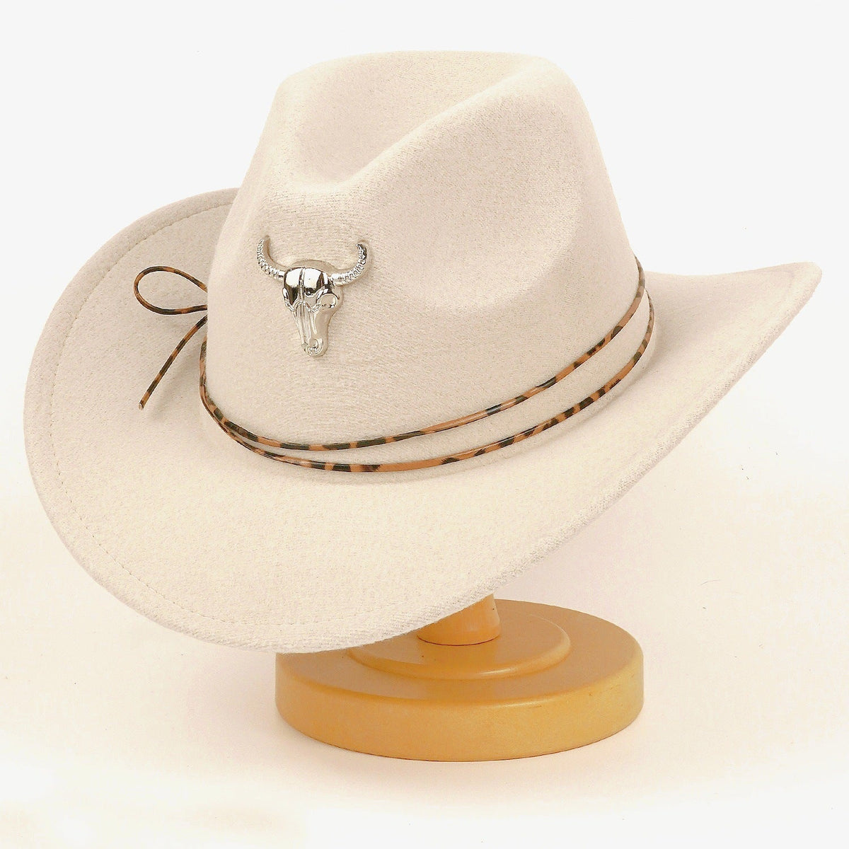 Western Cowboy Hat For Men And Women Metal Bull-Head Wool Cavalry Cap Top Hat