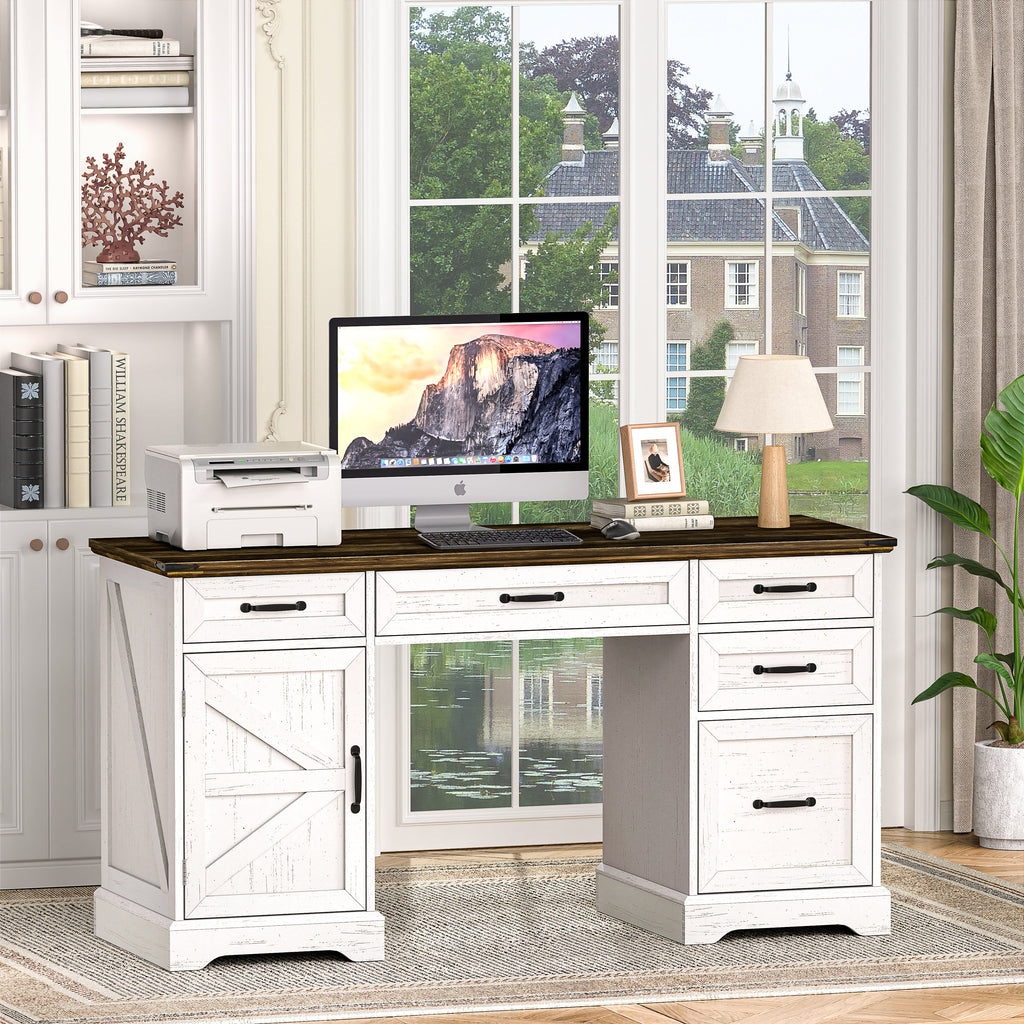 58" Farmhouse Executive Desk Modern Computer Desk
