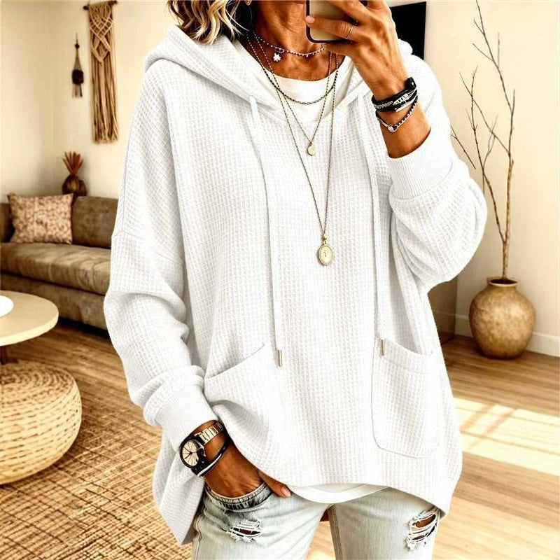 2026 European And American Women's Clothing Amazon Independent Station Waffe Loose Long Sleeve Hoodie Casual Hooded