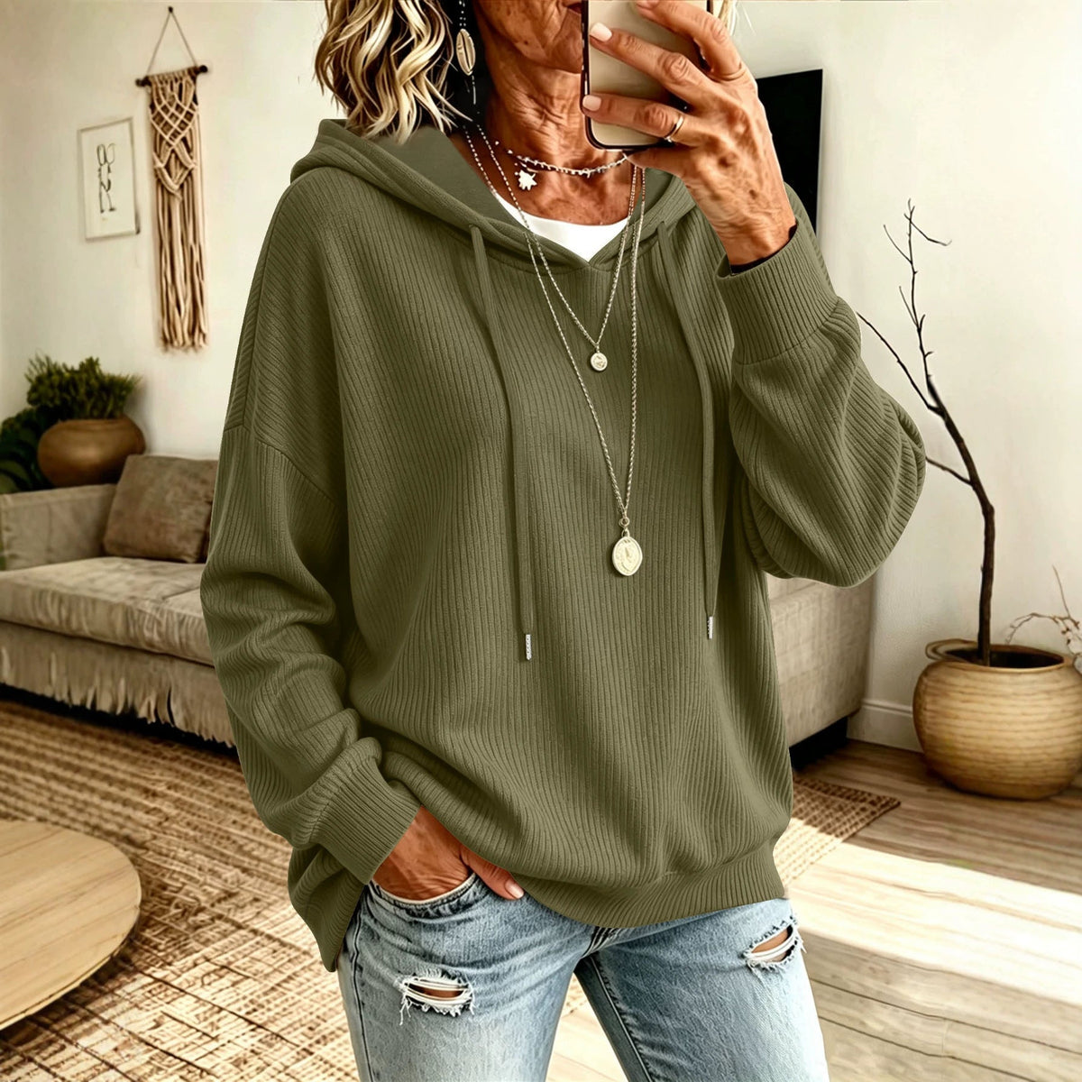 Amazon Cross-border Autumn And Winter Lazy Pit Knitted Hoodie Loose Meat Covering Shoulder Sleeve Women's Pullover Sweater