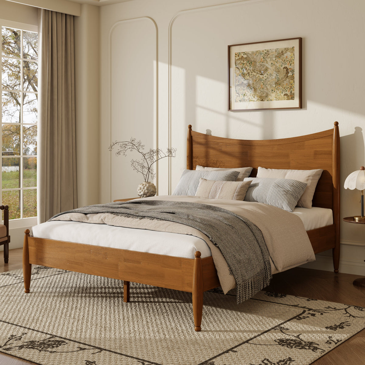 Classic Transitional Queen Size Solid Wood Platform Bed Frame