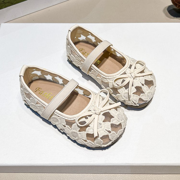 French Gentle Flat Mesh Single Shoe For Women In Summer Fairy Style With Skirt Lace Mary Jane Children's Sandals
