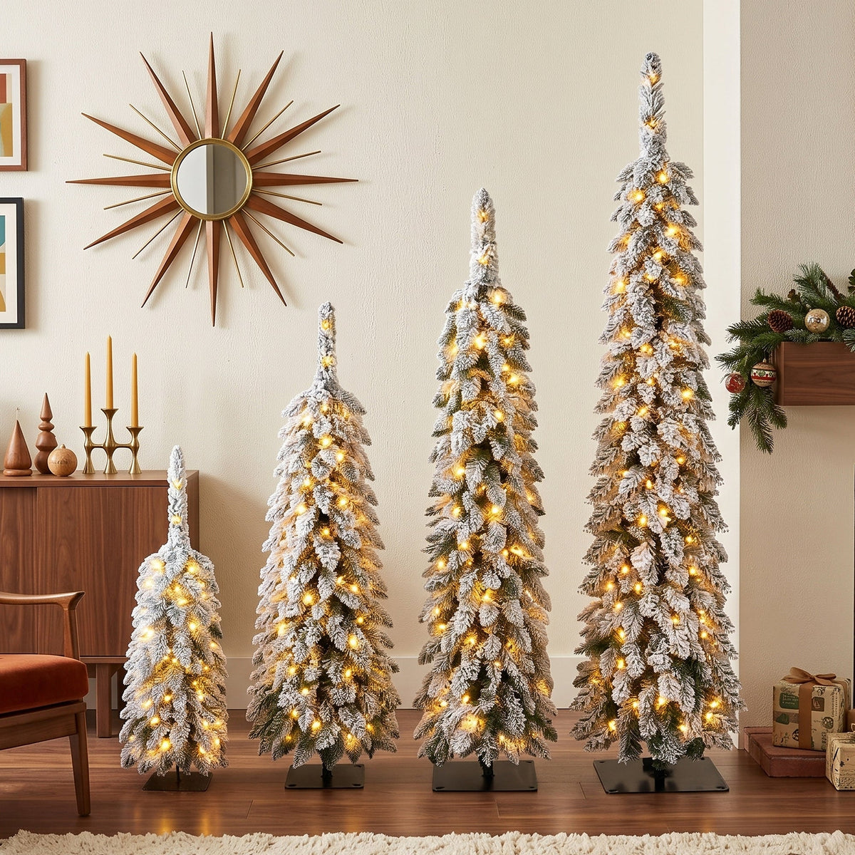 4 Pack Pre-Flocked Pencil Christmas Trees