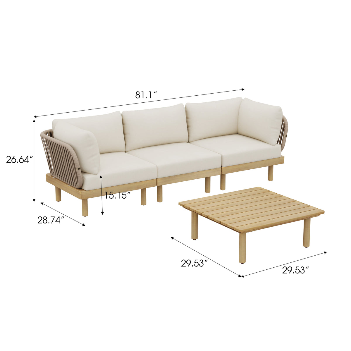 4-Piece Acacia Wood Outdoor Sofa Set with Rope Back & Weather-Resistant Cushions